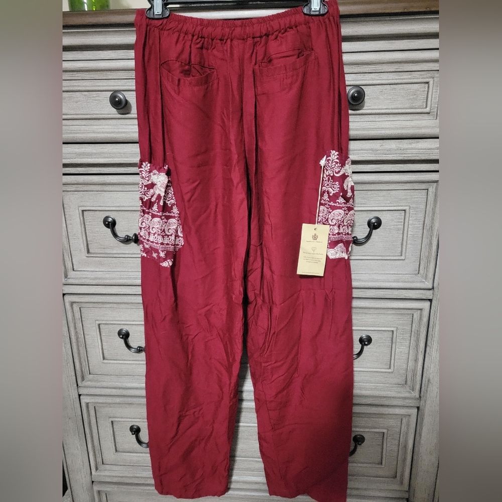Stylish Women's Burgundy Embroidered Joggers - Picture 2 of 5